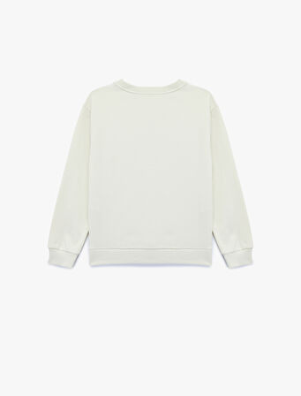 Baskılı Uzun Kollu Bisiklet Yaka Pamuklu Sweatshirt