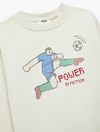 Baskılı Uzun Kollu Bisiklet Yaka Pamuklu Sweatshirt