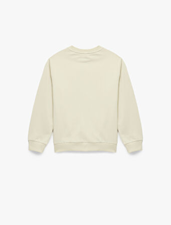 Şardonlu Uzun Kollu Bisiklet Yaka Pamuklu Baskılı Sweatshirt