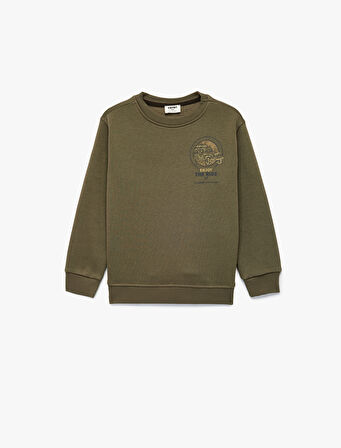 Şardonlu Uzun Kollu Bisiklet Yaka Baskılı Sweatshirt