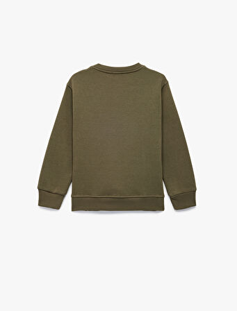 Şardonlu Uzun Kollu Bisiklet Yaka Baskılı Sweatshirt