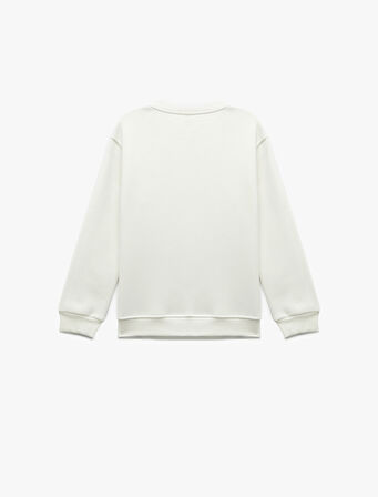 Baskılı Uzun Kollu Bisiklet Yaka Şardonlu Sweatshirt