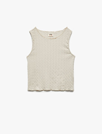 Bisiklet Yaka Kolsuz Basic Dokulu Crop Atlet