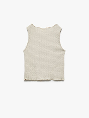 Bisiklet Yaka Kolsuz Basic Dokulu Crop Atlet