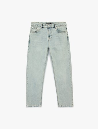 Normal Bel Pamuklu Vintage Straight Jean Pantolon