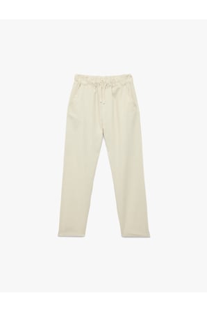 Koton Erkek Çocuk Cepli Keten ve Pamuk Karışımlı Beli Bağcıklı Basic Pantolon
