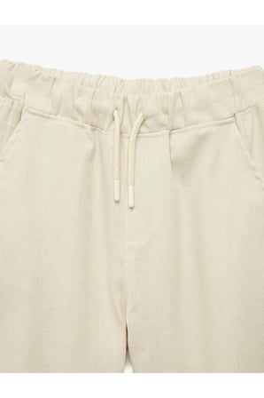 Koton Erkek Çocuk Cepli Keten ve Pamuk Karışımlı Beli Bağcıklı Basic Pantolon