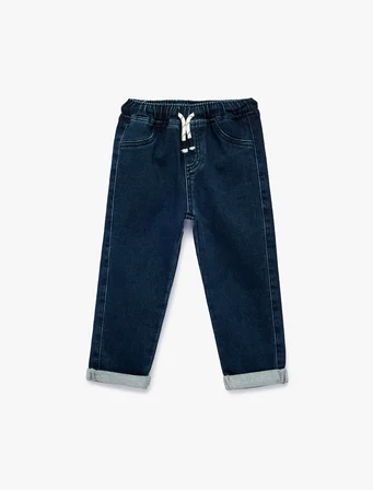 Pamuklu Beli Bağcıklı Rahat Kesim Denim Pantolon