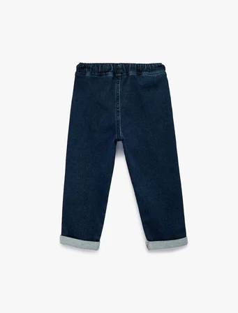 Pamuklu Beli Bağcıklı Rahat Kesim Denim Pantolon