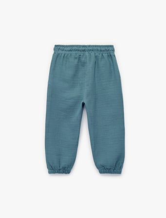 Pamuklu Beli Bağcıklı Müslin Kumaş Basic Jogger Pantolon