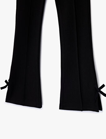 Viskon Karışımlı Beli Lastikli Fiyonk Detaylı İspanyol Paça Tayt