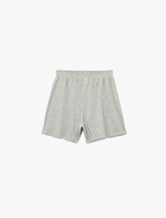 Slim Fit Beli Lastikli Dokulu Mini Şort