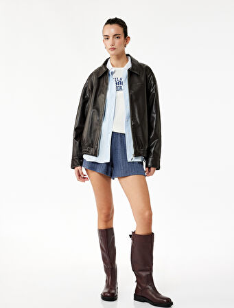 Slim Fit Beli Lastikli Dokulu Mini Şort