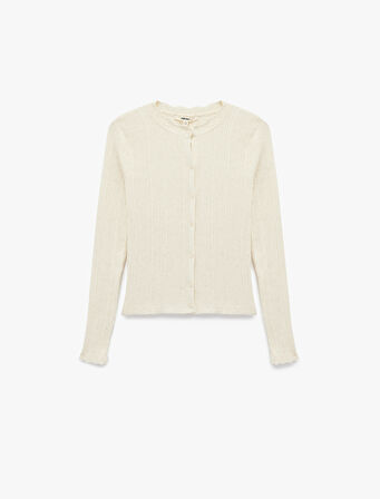 Uzun Kollu Bisiklet Yaka Düğmeli Triko Hırka