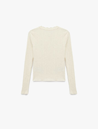 Uzun Kollu Bisiklet Yaka Düğmeli Triko Hırka