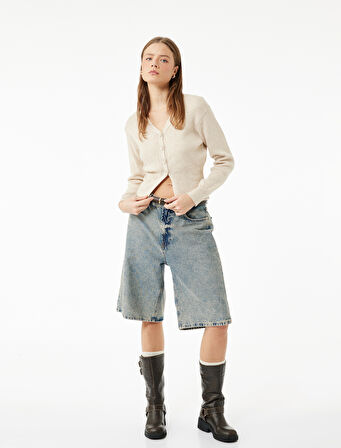 Düğmeli V Yaka Uzun Kollu Triko Hırka