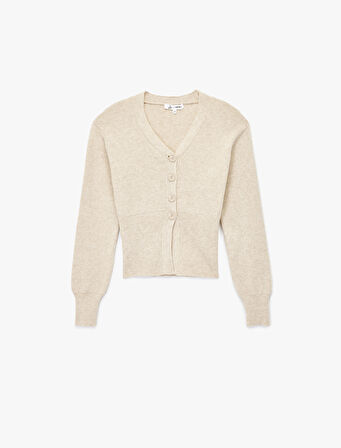 Düğmeli V Yaka Uzun Kollu Triko Hırka