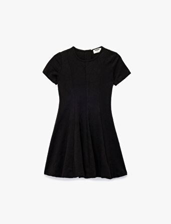 Kısa Kollu Bisiklet Yaka Pileli Basic Elbise