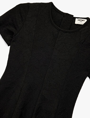 Kısa Kollu Bisiklet Yaka Pileli Basic Elbise