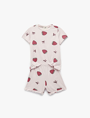 Çilek Baskılı Kısa Kollu Pijama Takımı
