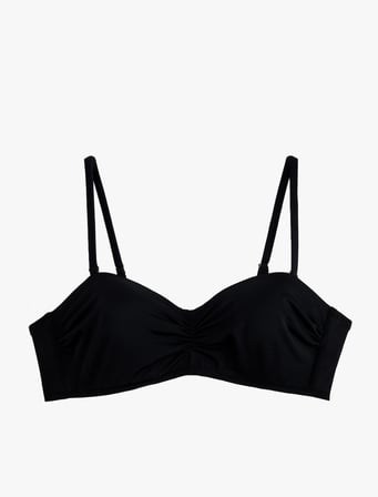 Drape Detaylı Çıkarılabilir Askılı Straplez Bikini Üstü