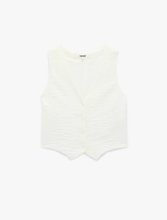 Bürümcük Kumaş Slim Fit V Yaka Düğmeli Yelek