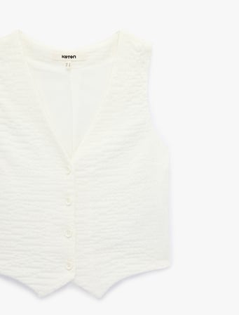 Bürümcük Kumaş Slim Fit V Yaka Düğmeli Yelek