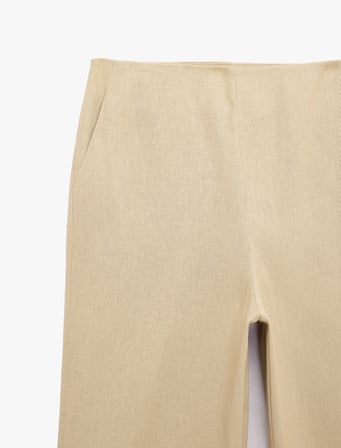 Straight Fit Cepli Düz Bol Paça Keten Pantolon