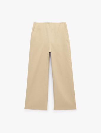 Straight Fit Cepli Düz Bol Paça Keten Pantolon