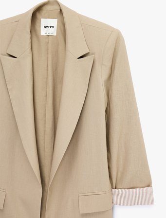 rahat kalıp astarlı uzun kollu cepli keten blazer ceket