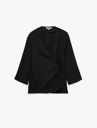 keten karışımlı yandan bağlama detaylı kruvaze kimono