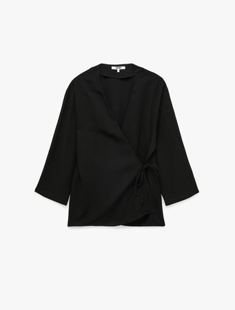 keten karışımlı yandan bağlama detaylı kruvaze kimono