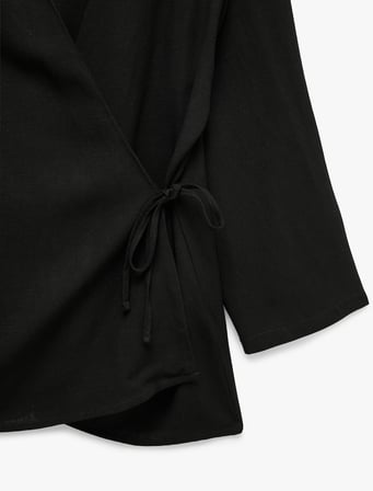 keten karışımlı yandan bağlama detaylı kruvaze kimono