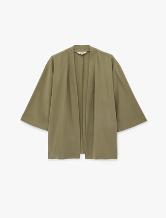 Kupro Viskon Kumaş Cepli 3/4 Kol Oversize Kimono