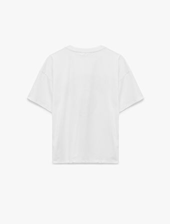 Pamuklu Kısa Kollu Bisiklet Yaka Baskılı Oversize Tişört