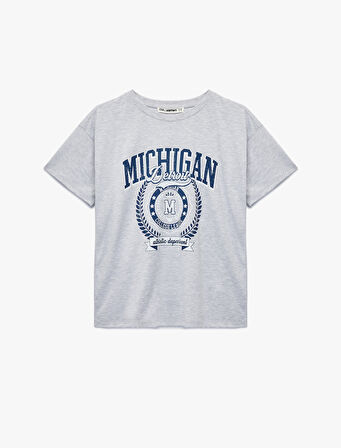 Kısa Kollu Kolej Baskılı Bisiklet Yaka Oversize Tişört