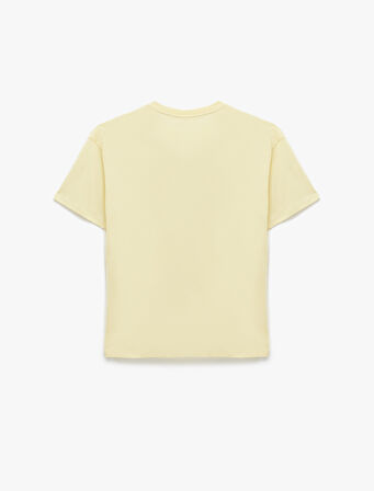 Kısa Kollu Köpek Nakış Detaylı Bisiklet Yaka Oversize Tişört