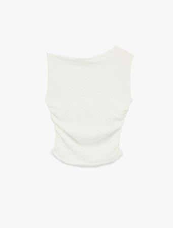 Asimetrik Yaka Kolsuz Slim Fit Drapeli Bluz