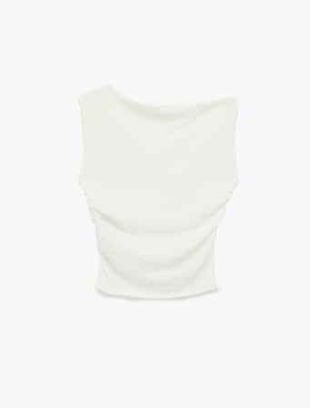 Asimetrik Yaka Kolsuz Slim Fit Drapeli Bluz
