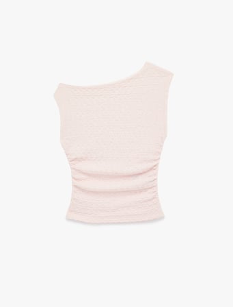 Asimetrik Yaka Kolsuz Slim Fit Drapeli Bluz