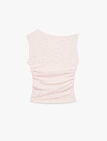 Asimetrik Yaka Kolsuz Slim Fit Drapeli Bluz
