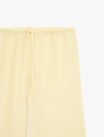 Viskon Karışımlı Beli Bağcıklı Geniş Paça Pantolon