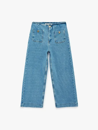 Pamuklu Cepli Normal Bel Culotte Pantolon - Culotte Jeans