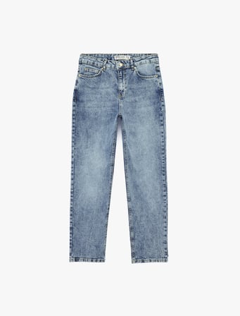Pamuklu Cepli Düğmeli Normal Bel Düz Paça Denim Pantolon - Slim Straight Jeans