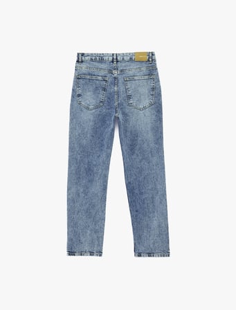 Pamuklu Cepli Düğmeli Normal Bel Düz Paça Denim Pantolon - Slim Straight Jeans