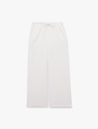 Viskon Keten Karışımlı Beli Bağcıklı Geniş Paça Pantolon