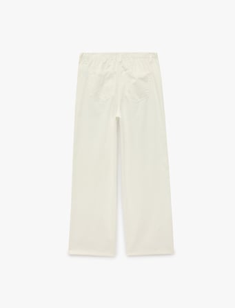 Pamuklu Cep Detaylı Beli Bağcıklı Bol Pantolon - Loose Straight Fit Jean