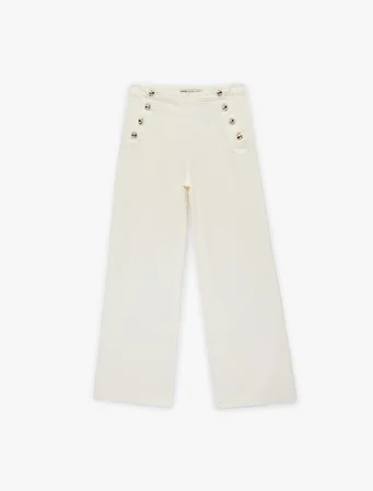 Düğme Detaylı Cepli Geniş Paça Denim Pantolon -  Wide Leg Jeans