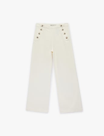 Düğme Detaylı Cepli Geniş Paça Denim Pantolon -  Wide Leg Jeans
