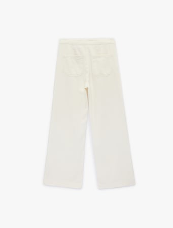 Düğme Detaylı Cepli Geniş Paça Denim Pantolon -  Wide Leg Jeans